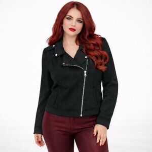 EVRI Black Moto Jacket NWT 1X Asymmetrical Zip Stretch Blazer Plus Size